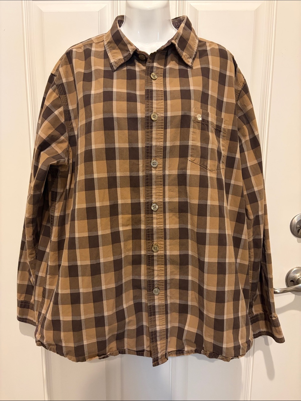 Carhartt Vintage Heavy Cotton Brown & Tan Plaid Button-Up Shirt XL
